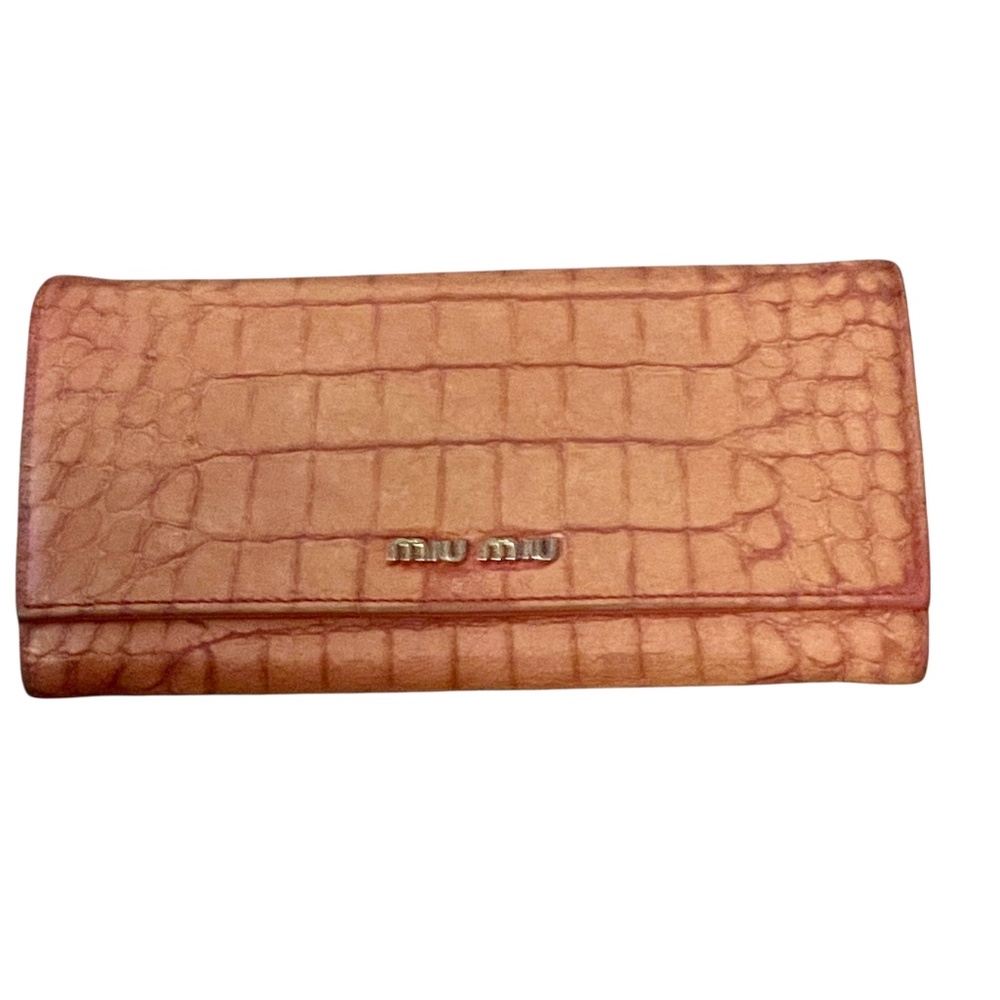 Miu Miu Light Brown/salmon Pink Crocodile Embossed Leather Long Wallet